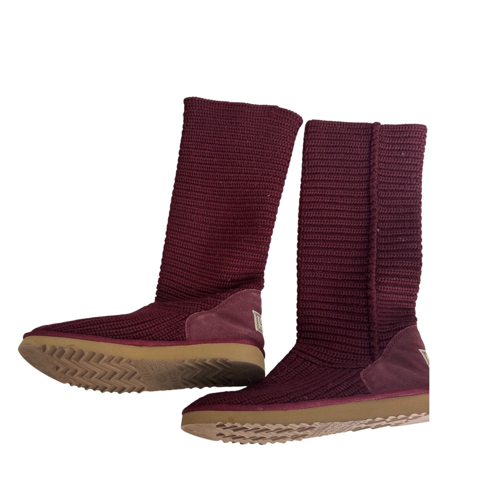 UGG Australia Knit Tall Boots Burgundy Suede‎ Trim Women's Size 9